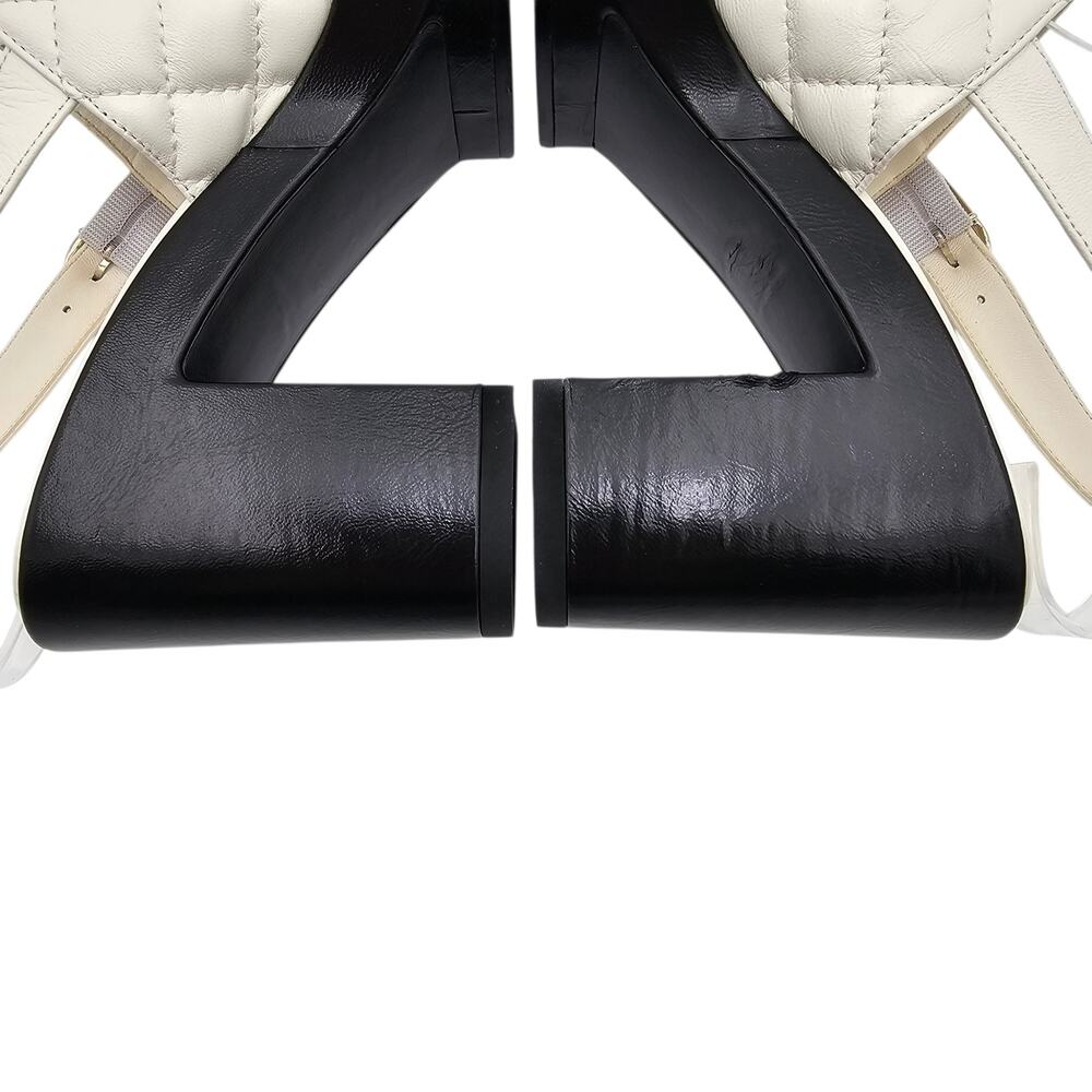 Chanel CC White Quilted Leather Heel Platform Slingback Sandal Size 38.5 7.5 8 - Picture 8 of 15
